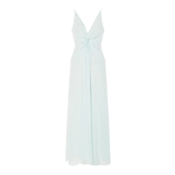 TOPSHOP Mint & Silver Spot Foil Slip Maxi Dress Size 4 - Picture 2 of 7